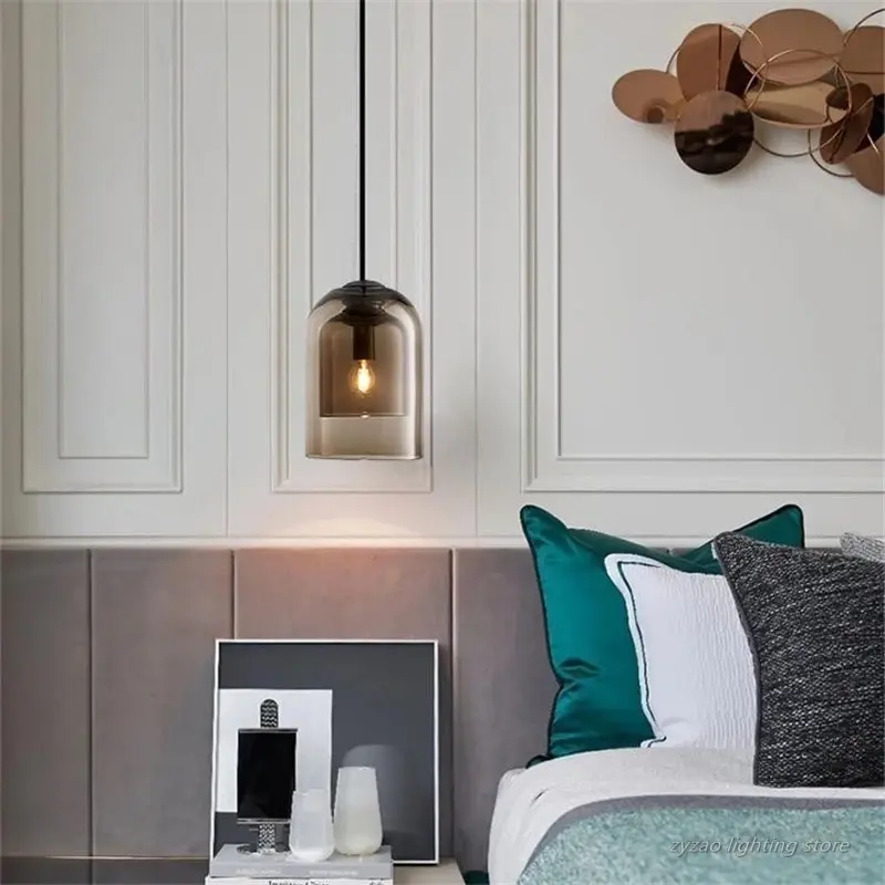 Nordic Style Double Cylindrical Glass Pendant Light- Bedroom.webp