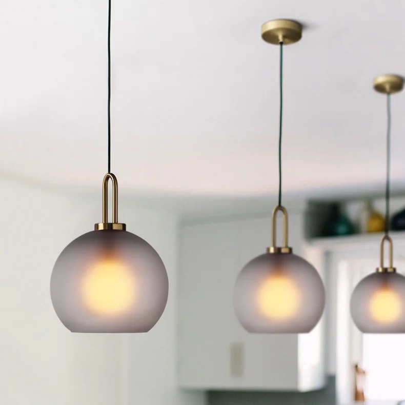 American style Grey Frosted Glass Round Pendant Light-Dining