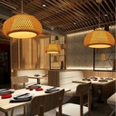 Bamboo Dome Pendant Light with Fabric Lamp Shade-Café