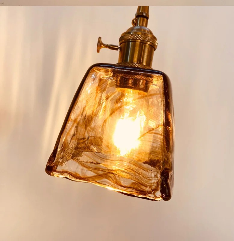 Japanese Style Retro Glass Pendant with Brass Holder