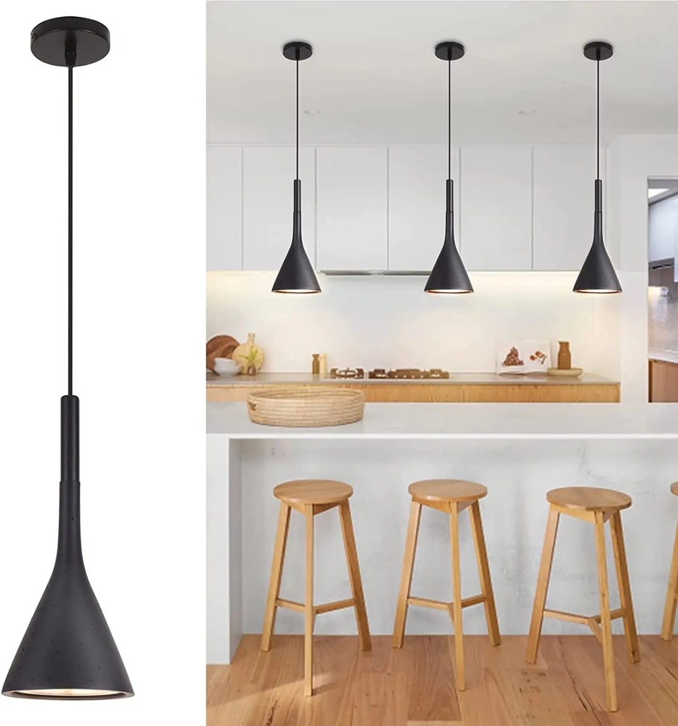 Metal Pendant Light with Cone Lamp Shade- Black