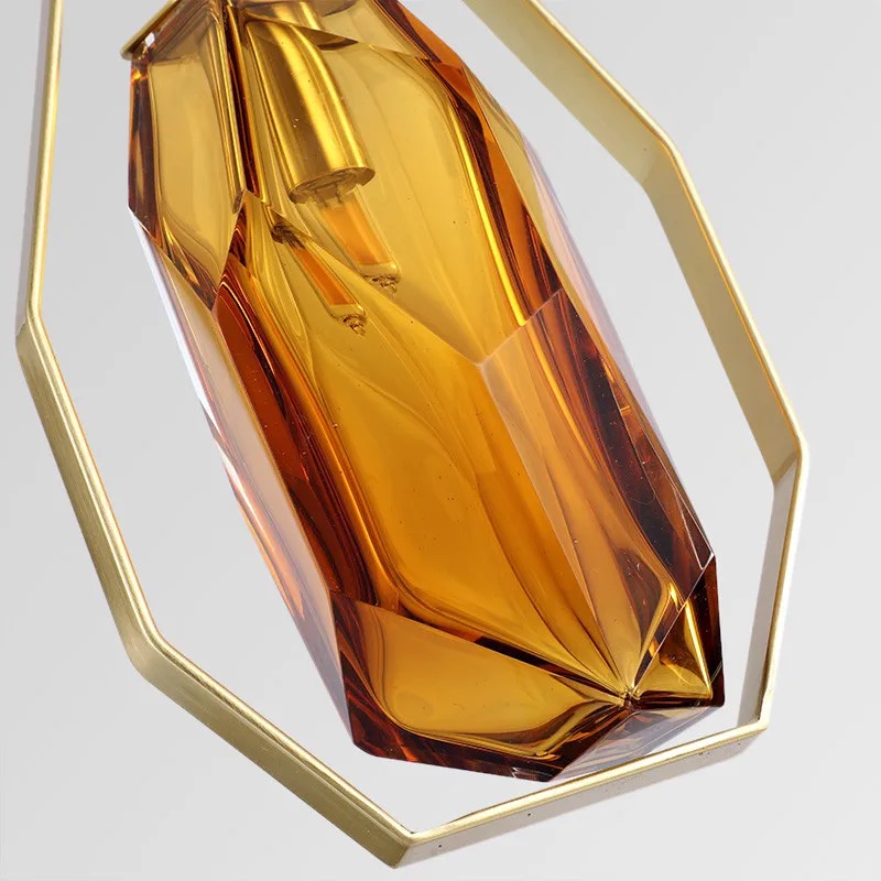 Nordic Style Geometric Crystal Pendant Light with Orange Glass Shade
