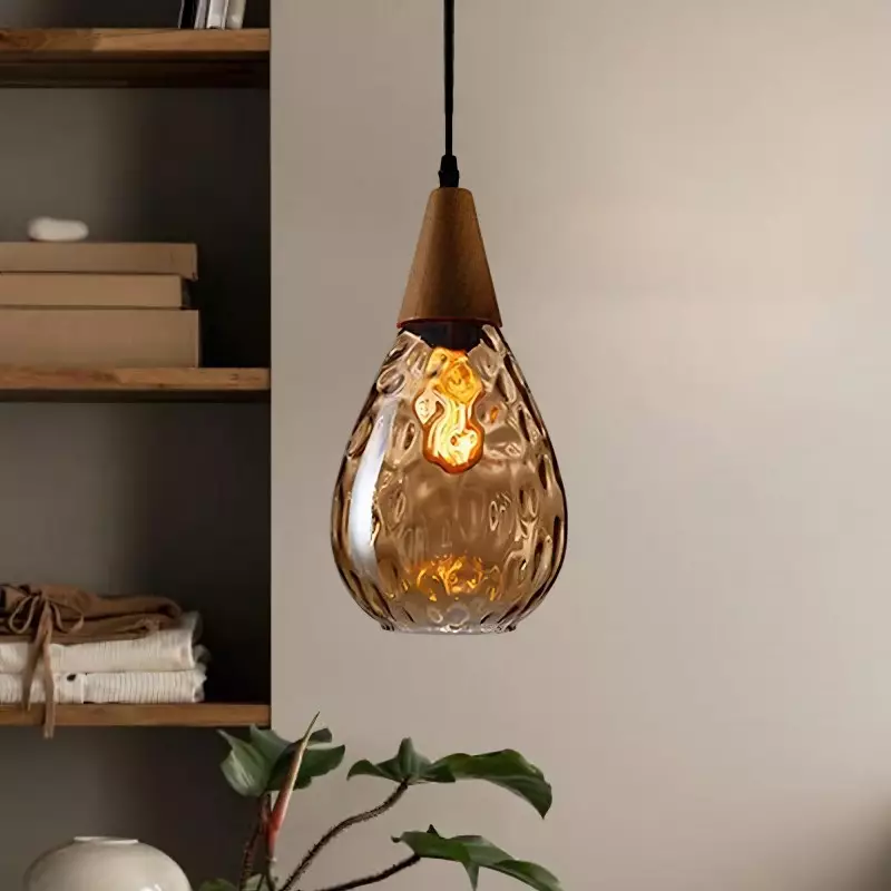 Vintage Teardrop style Pendant Light with Amber Glass