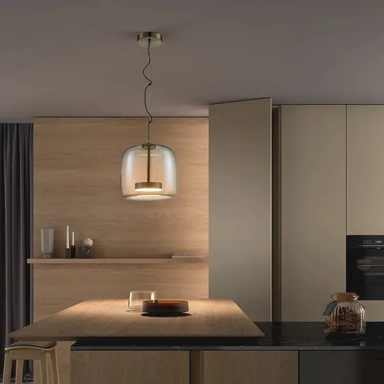 LED Oval Shaped Pendant Light with Amber Glass