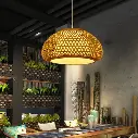 Bamboo Dome Pendant Light with Fabric Lamp Shade