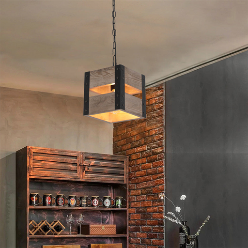 [LH-901] PENDANT LAMP E27 WOODEN BOX WITH CHAINS