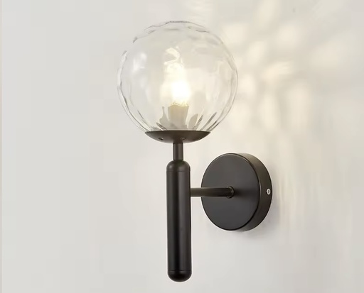 [LH-973] WALL LAMP 6612 E27 TRANSPARENT GLASS GLOBE SINGLE BK