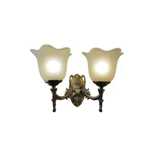 [LH-1060] WALL LAMP 6039 E27 BRONZE + GLASS FLOWER DOUBLE