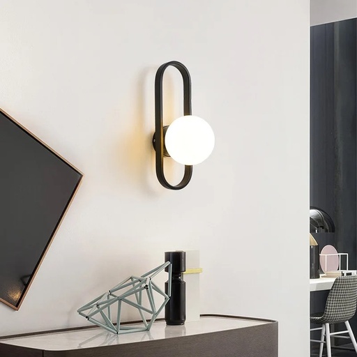 [LH-1179] Single head Glass Ball Nordic Wall Light-BK