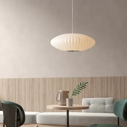 [LH-1198] White Fabric Pendant Light E27