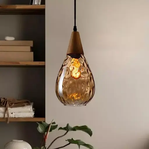 [LH-1128] Vintage Teardrop style Pendant Light with Amber Glass