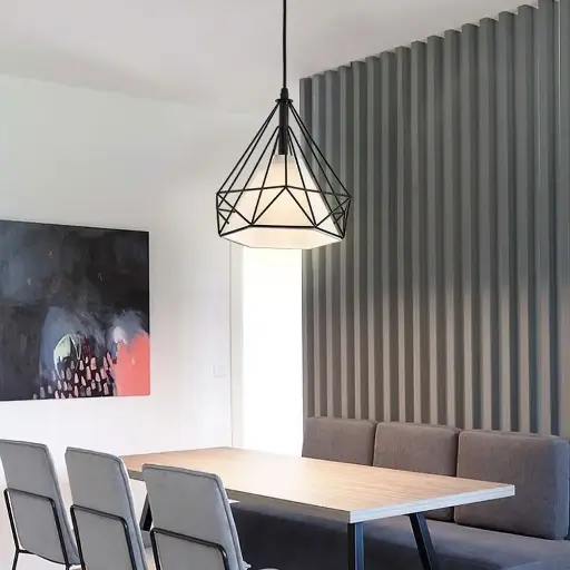 [LH-1105] Metal + Fabric Cone Pendant Light