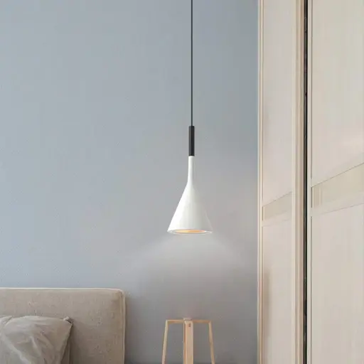 [LH-1108] Metal Pendant Light with Cone Lamp Shade- White