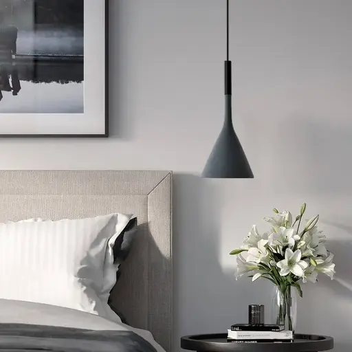 [LH-1107] Metal Pendant Light with Cone Lamp Shade- Black