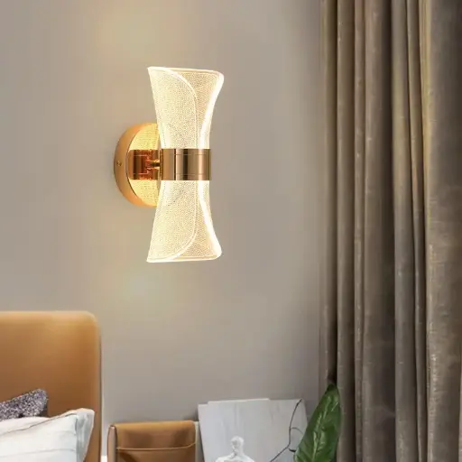 [LH-1067] Acrylic and Aluminium Up /Down Wall Scone with Gold Ring