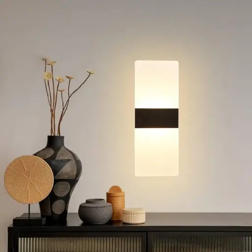[LH-1081] Acrylic and Aluminium Wall Scone up/down with Gold Ring- Rectangle